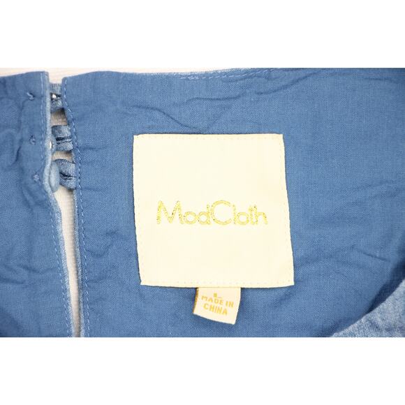 ModCloth Floral Embroidered Chambray Boho Mini Shift Dress L - Picture 7 of 7